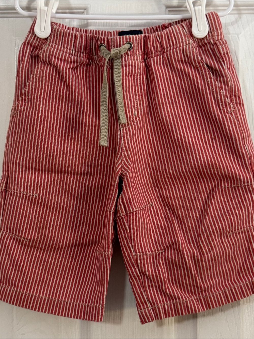 Mini Boden Baby Boy Red and White Striped Drawstring Shorts Front Pockets